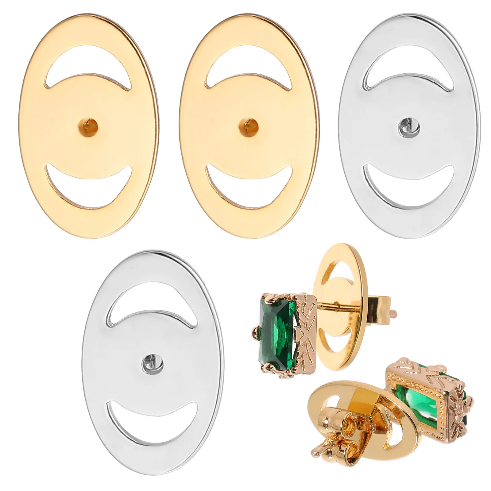 2 Pairs Anti-drop Earrings Parts Pierced Studs Back Backs Flat Locking Plug Silicone & Copper Replacements Hoops