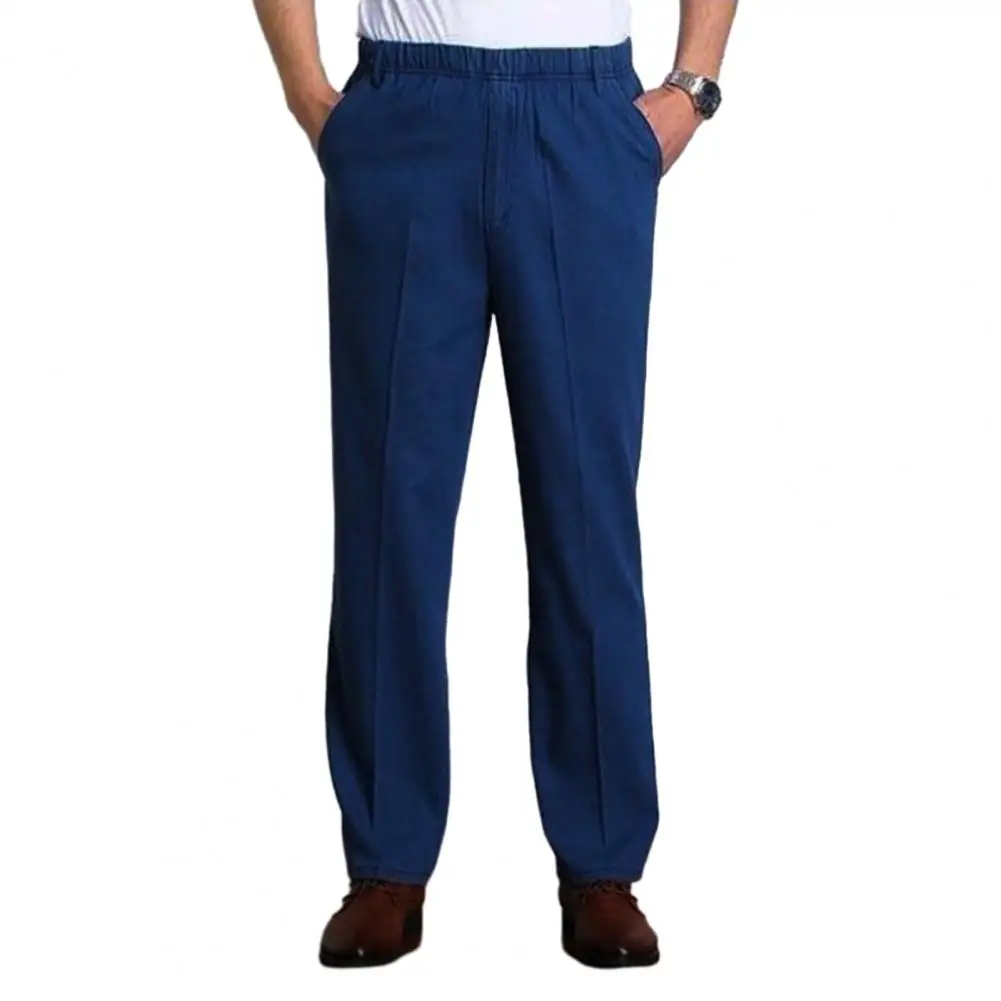 Удобные мужские джинсы, мужские джинсы, облегающие джинсы среднего возраста для отца с эластичным поясом и карманами с высокой талией, мягкие прямые повседневные