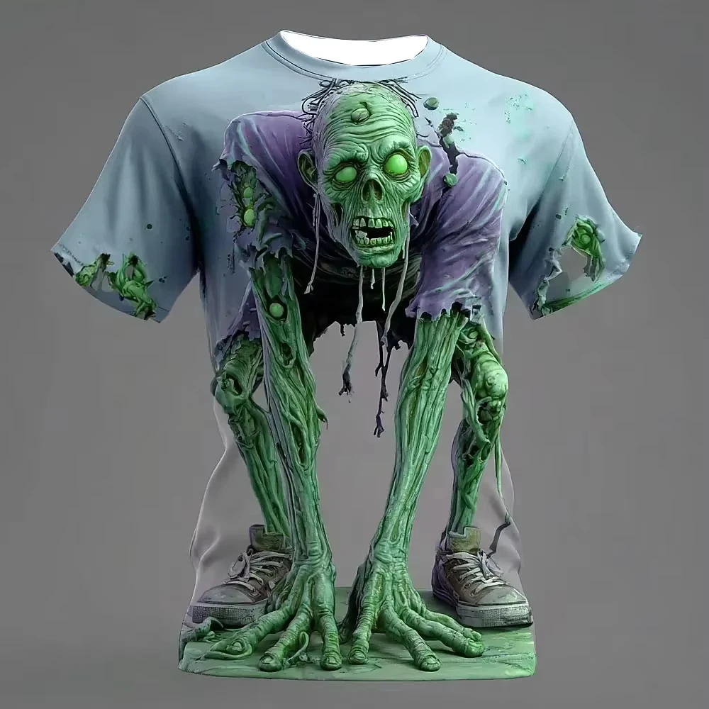 Horror Zombie 3D Printed Halloween Visual Illusion Men's T-Shirt Outdoor Street Role-Play Children's Casual Short-Sleeved Shirt