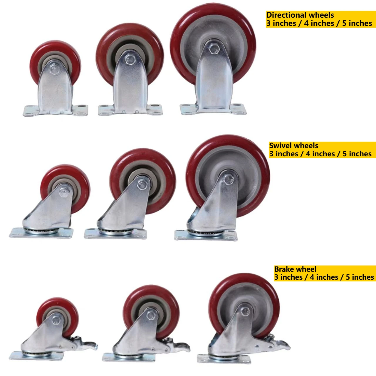 Casters medium-sized 3-inch 4-inch 5-inch, fixed casters, swivel casters, brake casters, heavy-duty wheels and pulleys for carts