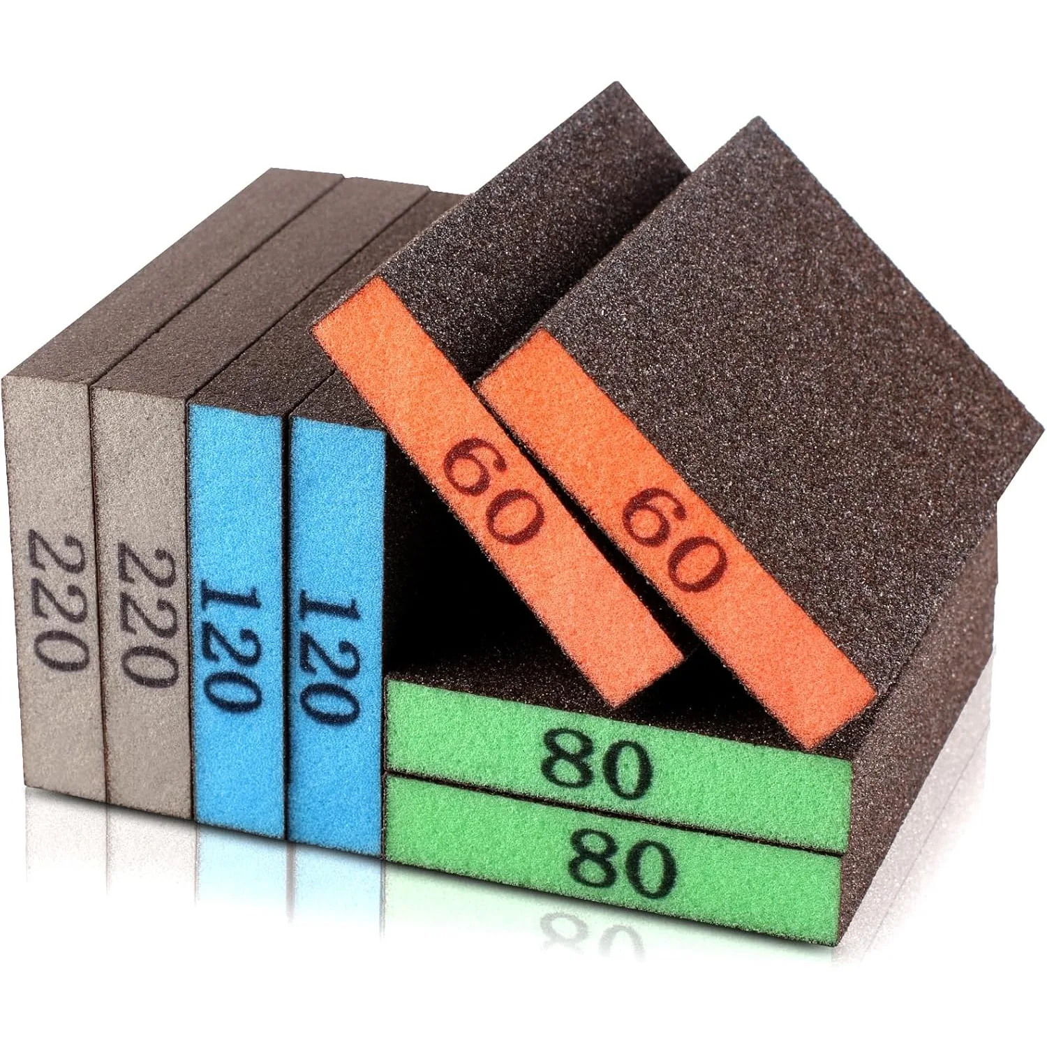 Washable Reusable Sanding Sponge Blocks, 60/80/120/220 Grit Assortment, for Drywall Wood Metal Furniture Polishing Sanding Tool