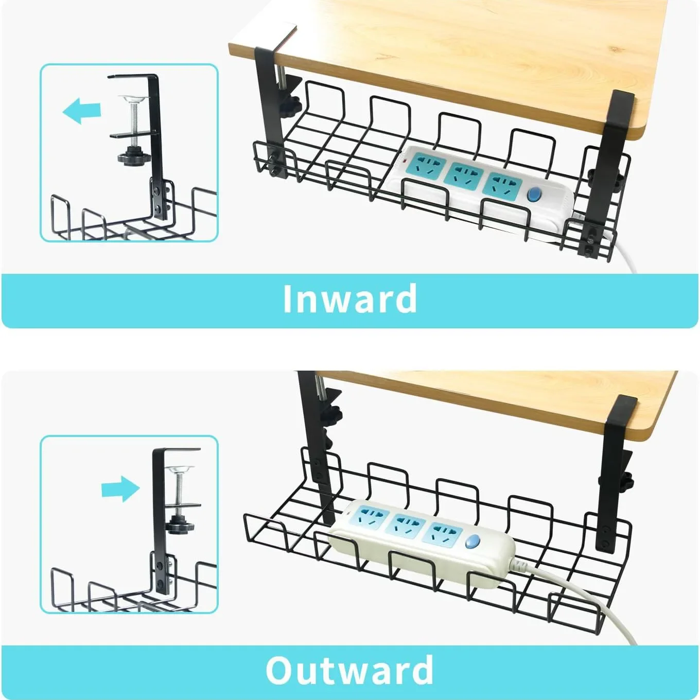 yesUnder Desk Cable Management Tray – No Drilling Extendable Metal Organizer with Clamp, Retractable Power Strip Holder for Offi