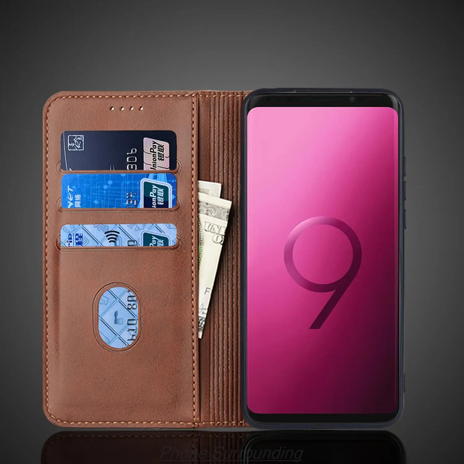 Leather Case for Samsung Galaxy S9 plus / S9+ Card Holder Holster Magnetic Attraction Cover Wallet Flip Case Capa Fundas Coque