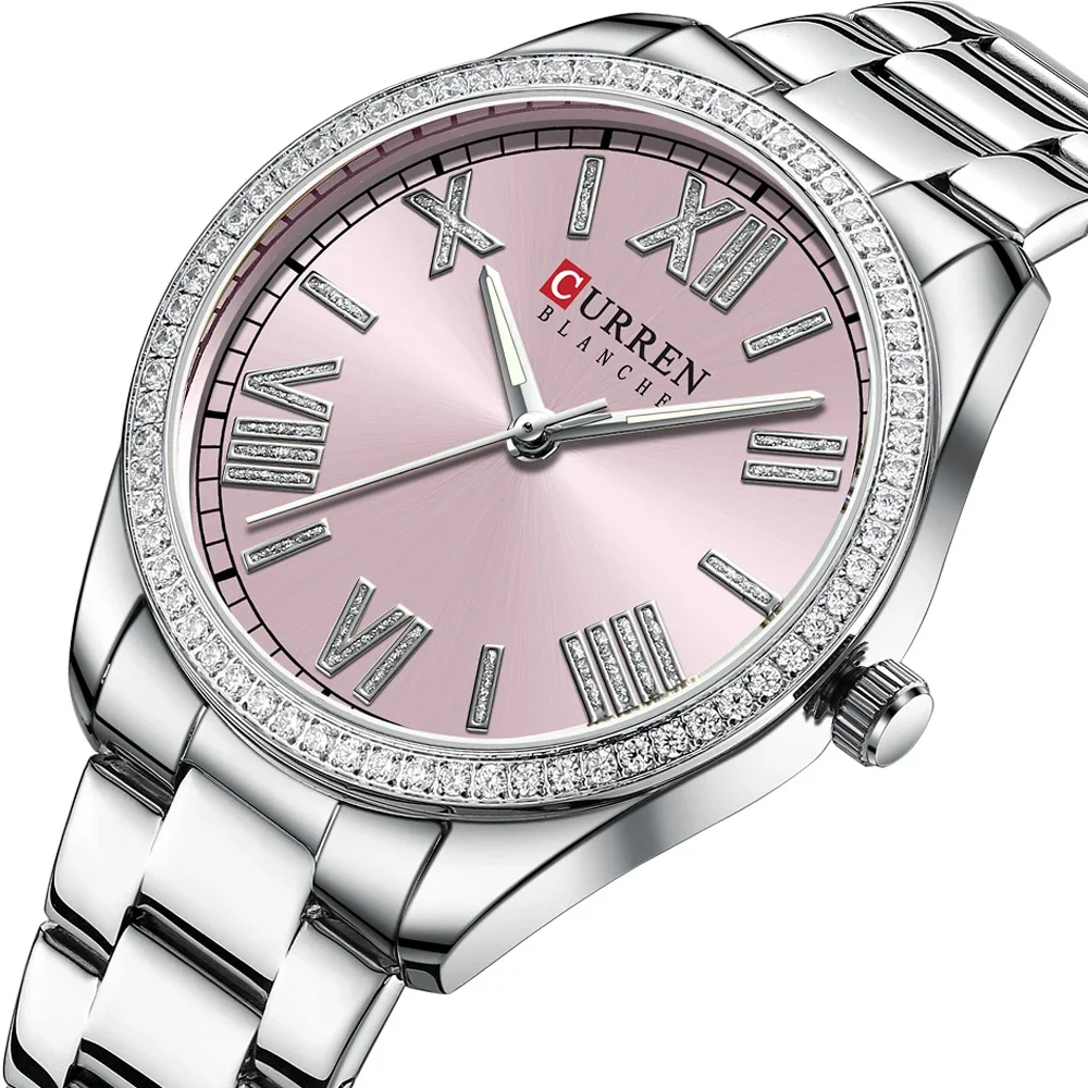 CURREN Luxury Quartz Ladies Bracelet Watch Silver Charming Rhinestone Dial Stainless Steel Strap Luminous Hands relogio feminino