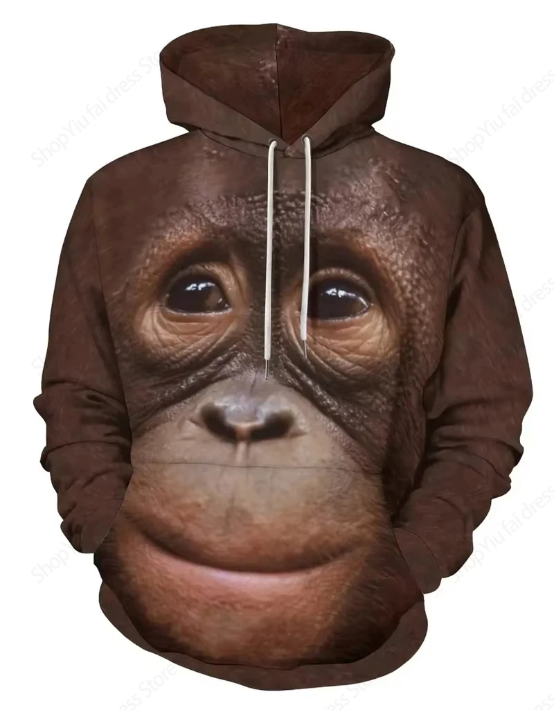 Sweat à capuche imprimé singe animal pour hommes et femmes, sweats à capuche drôles, sweat-shirt ajuster ille parodie, manteau garçon, survêtement de rue, mode