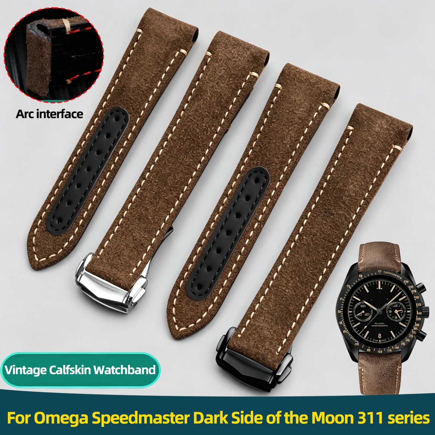 

Винтажный ремешок для часов из телячьей кожи 21 мм для Omega Speedmaster Dark Side of the Moon серии 311, мужской кожаный браслет черного, коричневого и серого цветов.