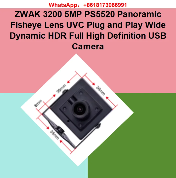 ZWAK 3200 5MP PS5520 Panoramic Fisheye Lens UVC Plug and Play Wide Dynamic HDR Full High Definition USB Camera