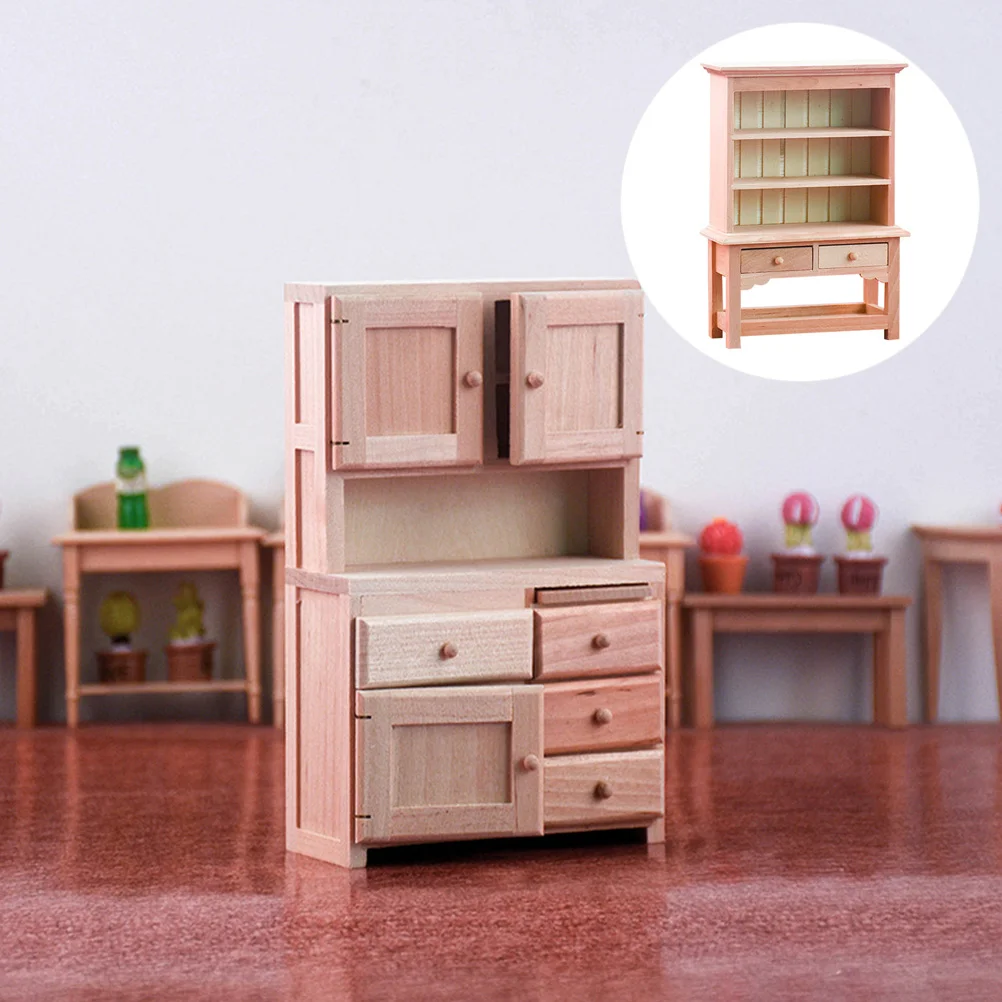 1 12 Scale Wooden Cabinet Handmade Bookcase Miniature Storage Shelves for Dollhouse Decorative House Furniture Adornment Storage