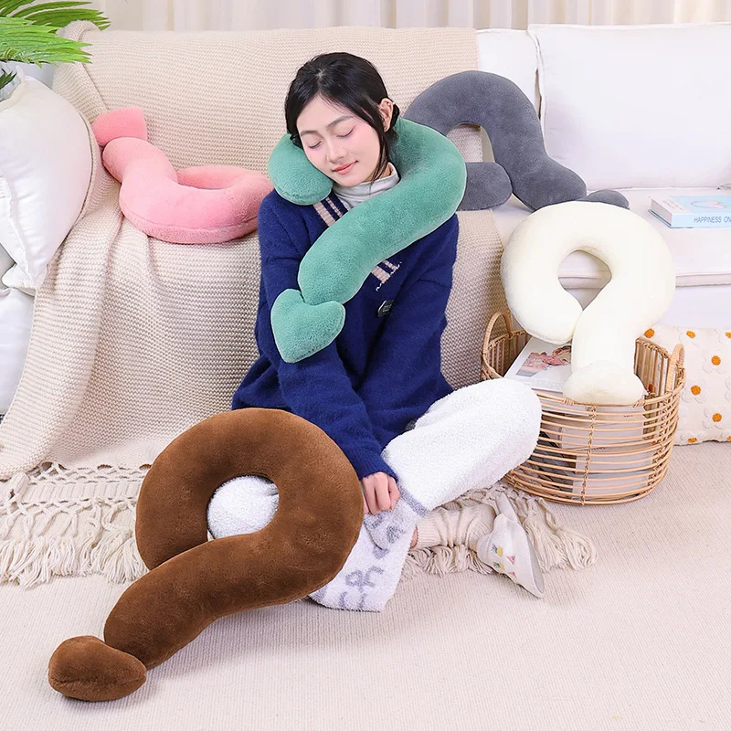 Cute Plush Cartoon Plushie Long Question Doll Stuffed Animal Soft U-Neck Pillow For Audlts Gift