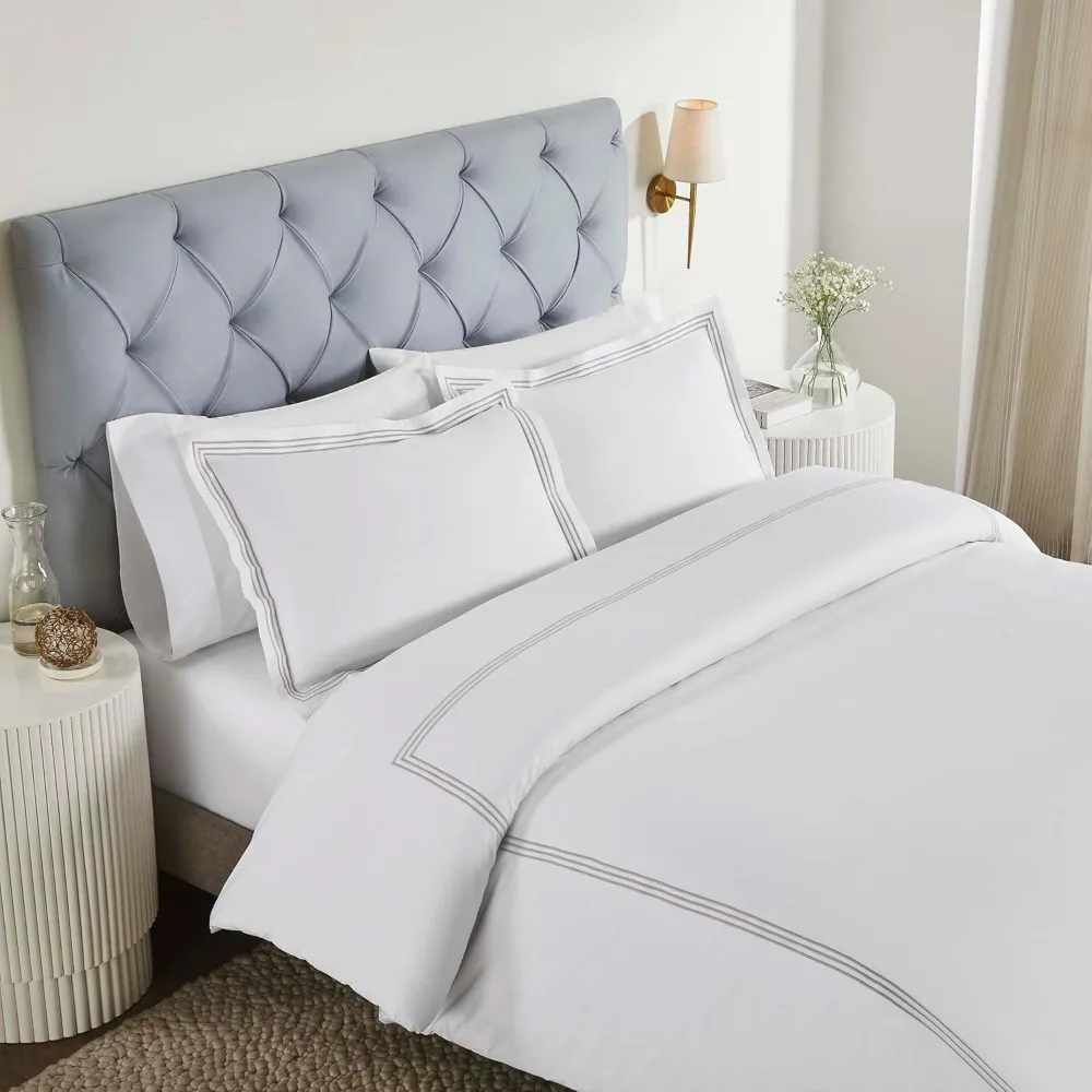 

Superior Embroidered Cotton Bed Sheet Set, 1 Elastic Deep Pocket Fitted Sheet, 1 Flat Sheet, 2 Pillowcases, Daily Soft Sheets, L