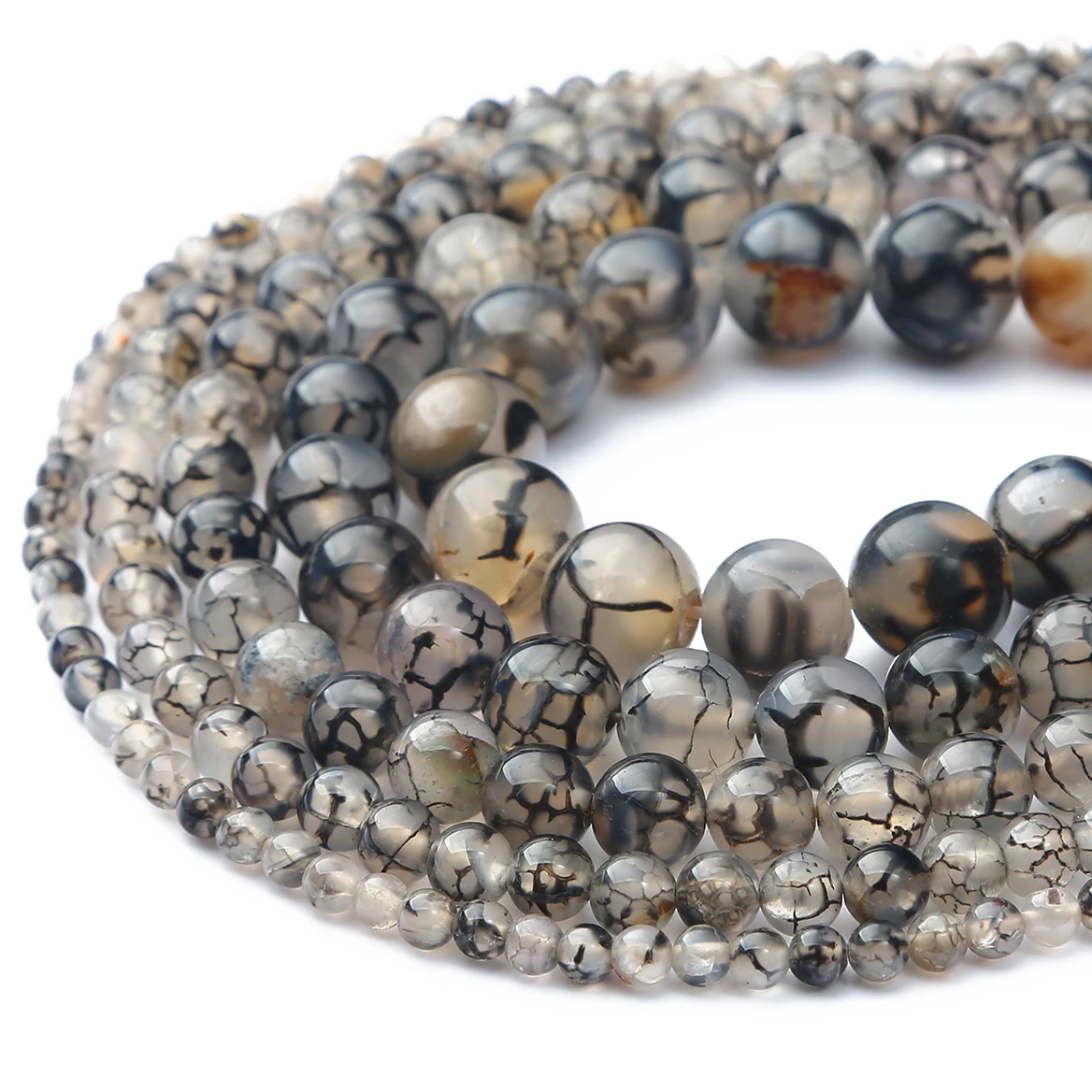 Runde Natursteinperlen, schwarze Drachenadern-Achate, lose Perlen, Armbänder für Handarbeiten, Schmuckherstellung, DIY-Armbänder, Zubehör – Detail 3