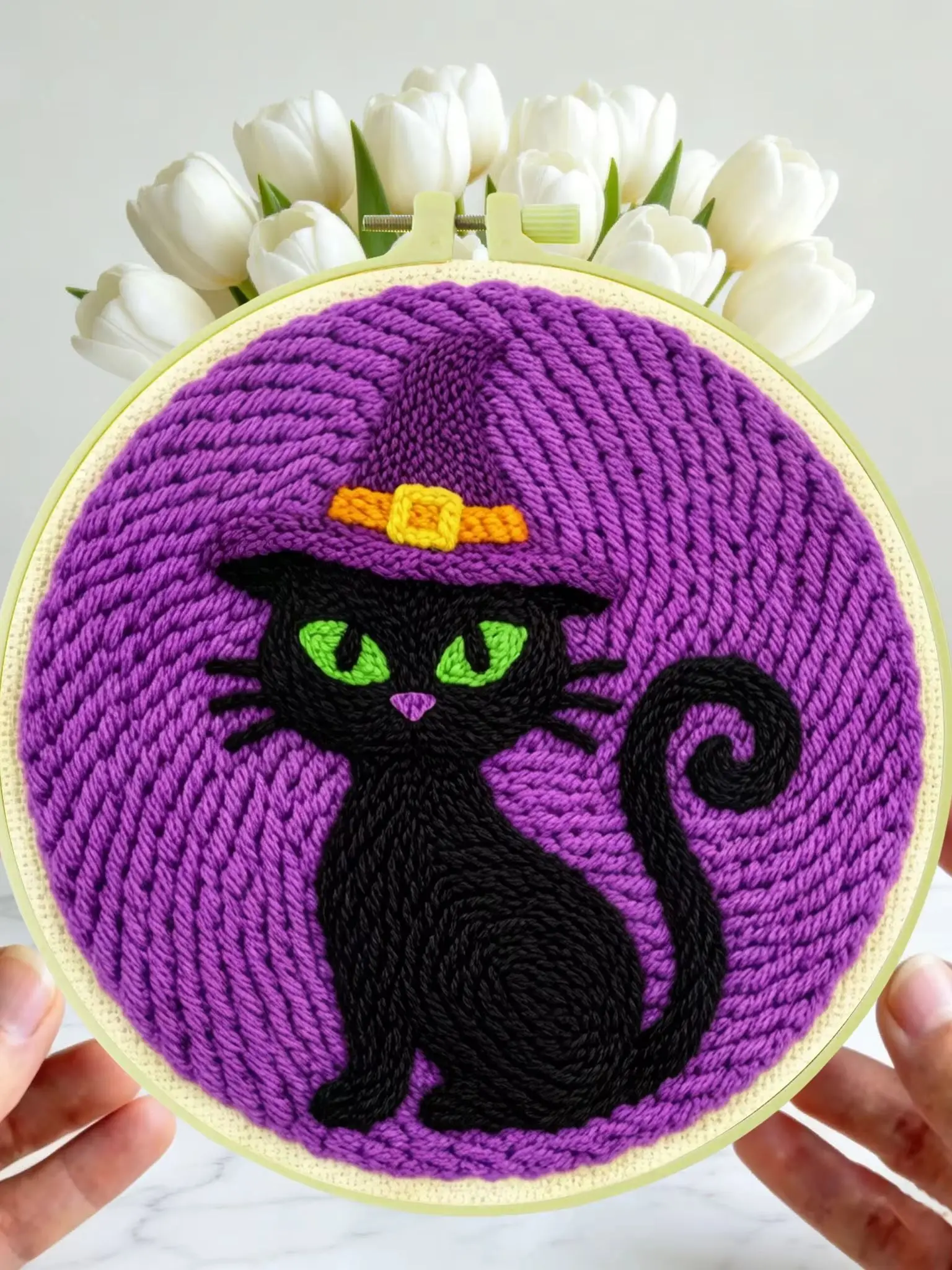 Halloween-Themen-Punch-Needle-Set 20x20cm 1 Stück Gruseliger Kürbis-Geist Stickerei-Set DIY-Bastelset für Heimdekoration und Süßes oder Saures Party – Detail 1