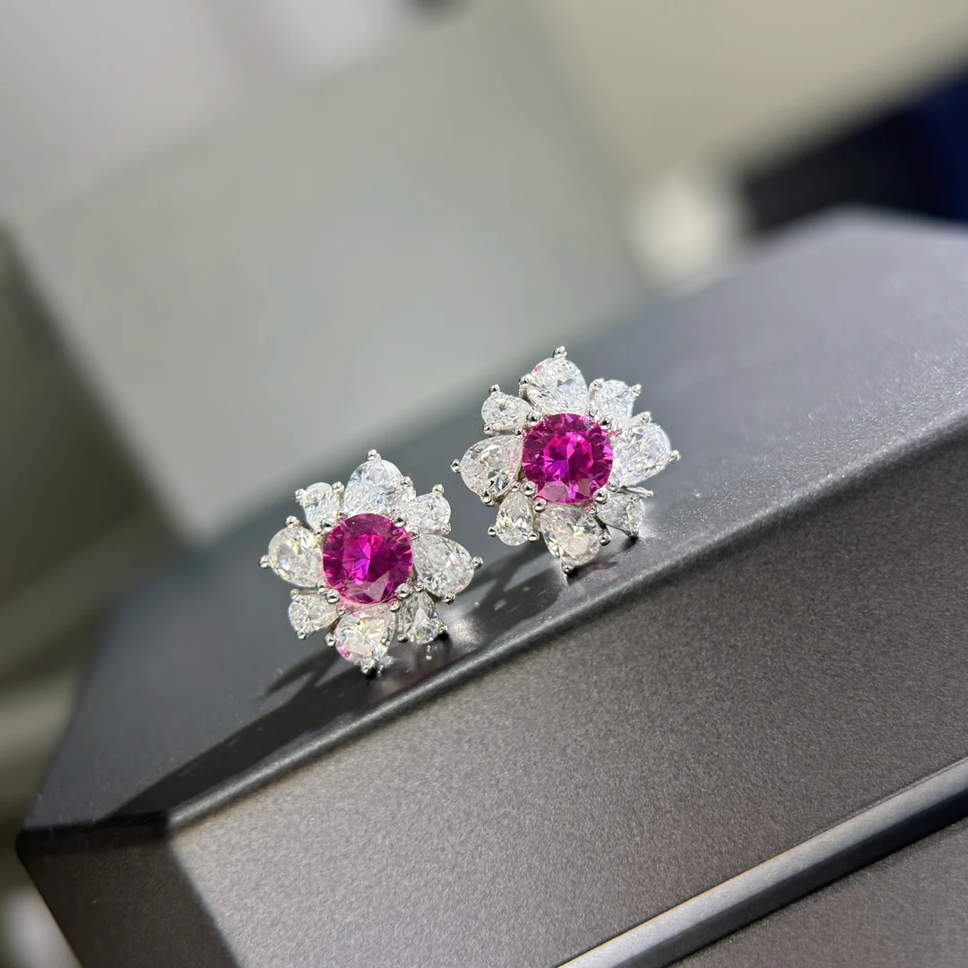 

S925 sterling silver pink diamond earrings, high-end precision craftsmanship, same style as best friend