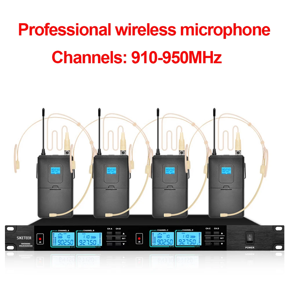 Microphone sans fil professionnel, microphone de conférence 4 canaux, adapté aux présentations dans les salles de réunion de toutes tailles.