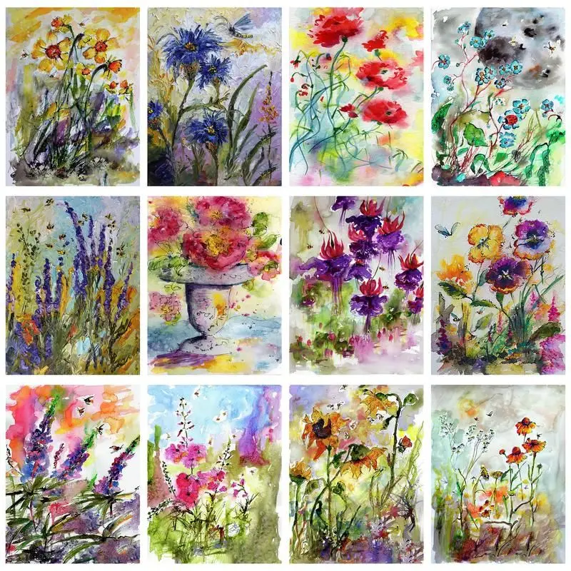 

CHENISTORY Diamond Painting Flowers 5D DIY Diamond Embroidery Sale Cross Stitch Full Square Round Mosaic Home Decoration