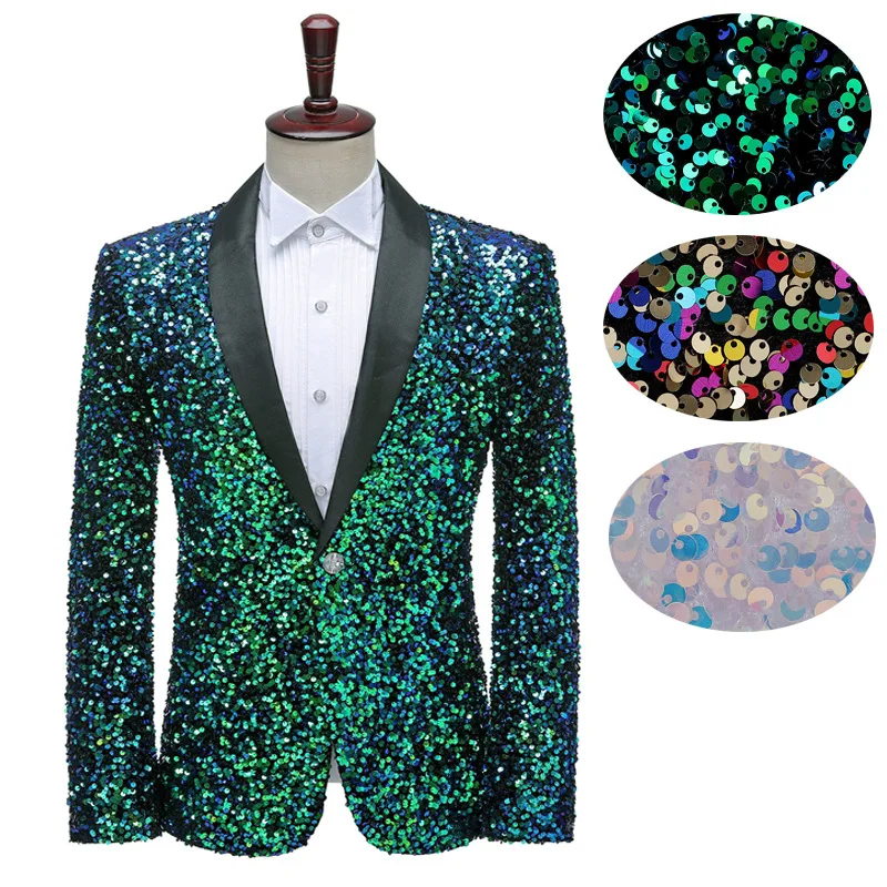 

Men's Dress 3D Sequins Colorful Flashing Bar Night Club Stage Performance Suit Host Singer Colorful Coat