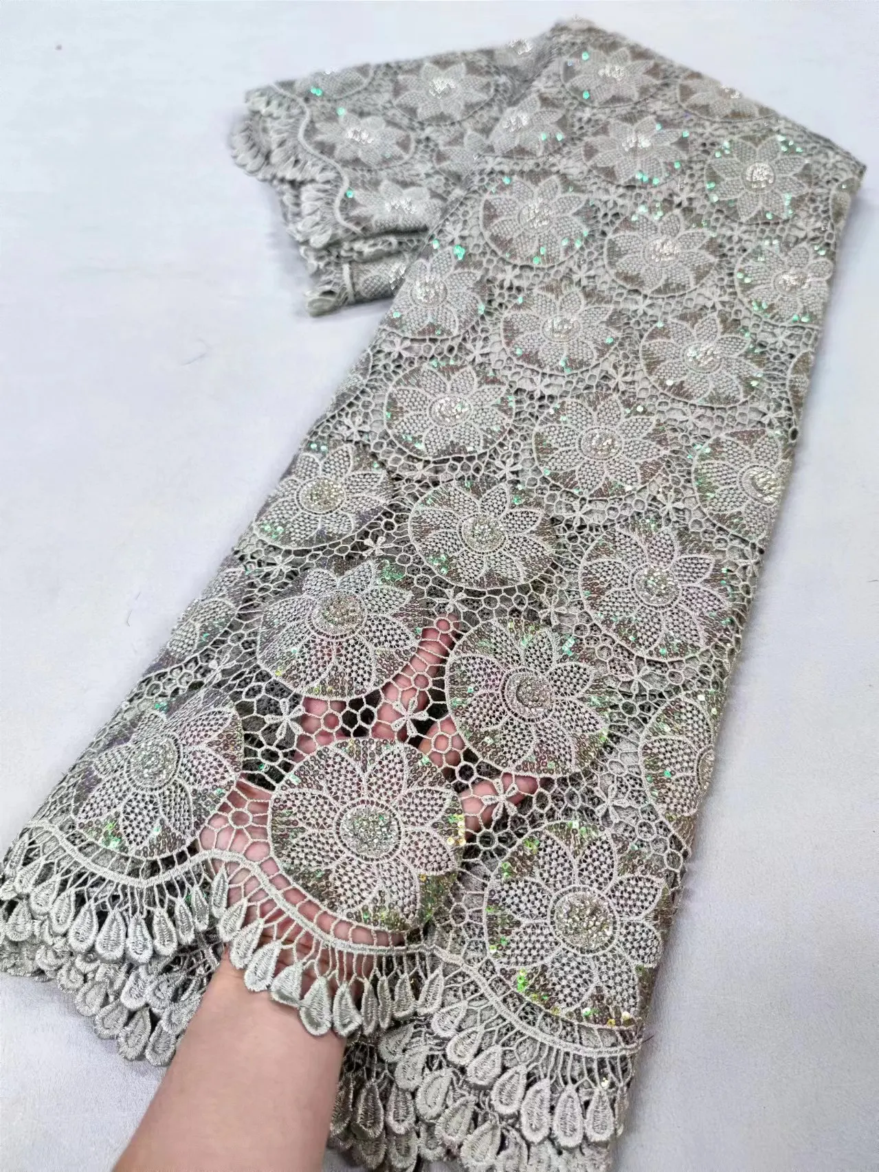 Nigerian Guipure Cord Lace Fabric 2024 High Quality African Lace Fabric With Sequins for Elegant Women Dresses Materials