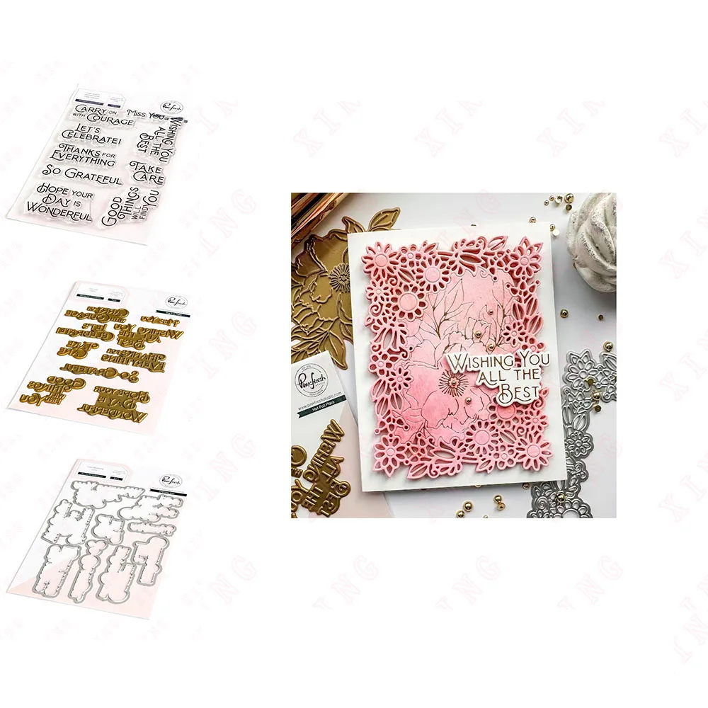 

New 2023 Scrapbook Card Album Craft Decoration Embossing Hot Foil Set Diy Wonderful Sentiments Metal Cutting Dies Silicone Stamp