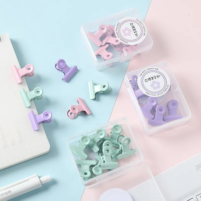 Fresh Office File Metal Mounting Clip Macaron Boxed Binder Clip Color Ticket Clips Sealing Clip