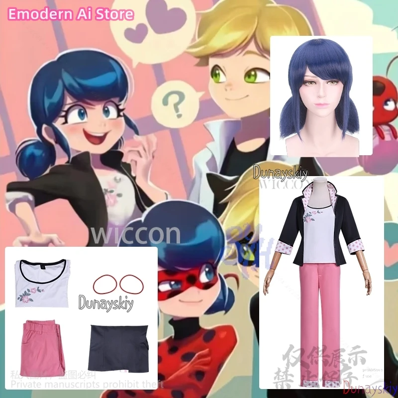 

Nadybuu 6th Cosplay Reddy Anime Costume Black Coat Pink Dots Pink Pant Kawaii Uniform Jirai Kei Girls Halloween Party Customized