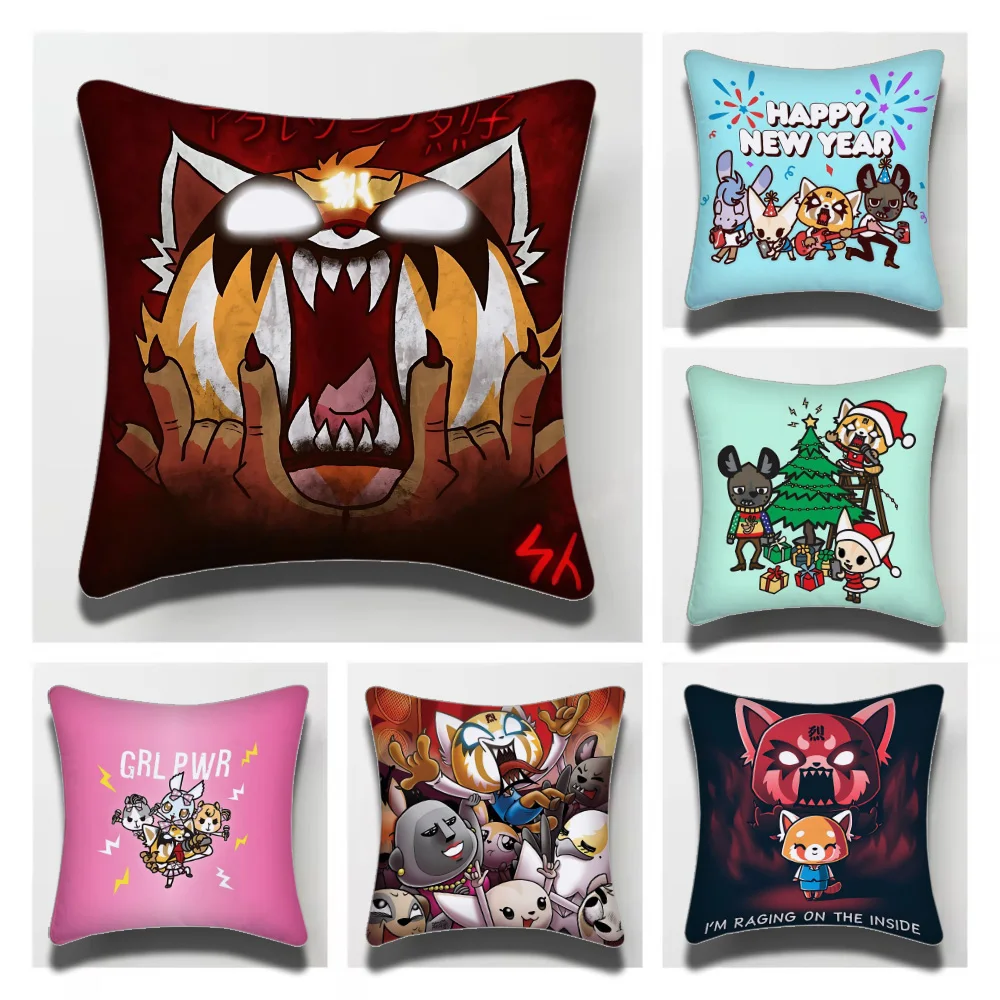 Sanrio Aggretsuko Decorative Room Aesthetics Pillow Case Home Decor Bedroom Sofa Bed Pillow Cover 45x45