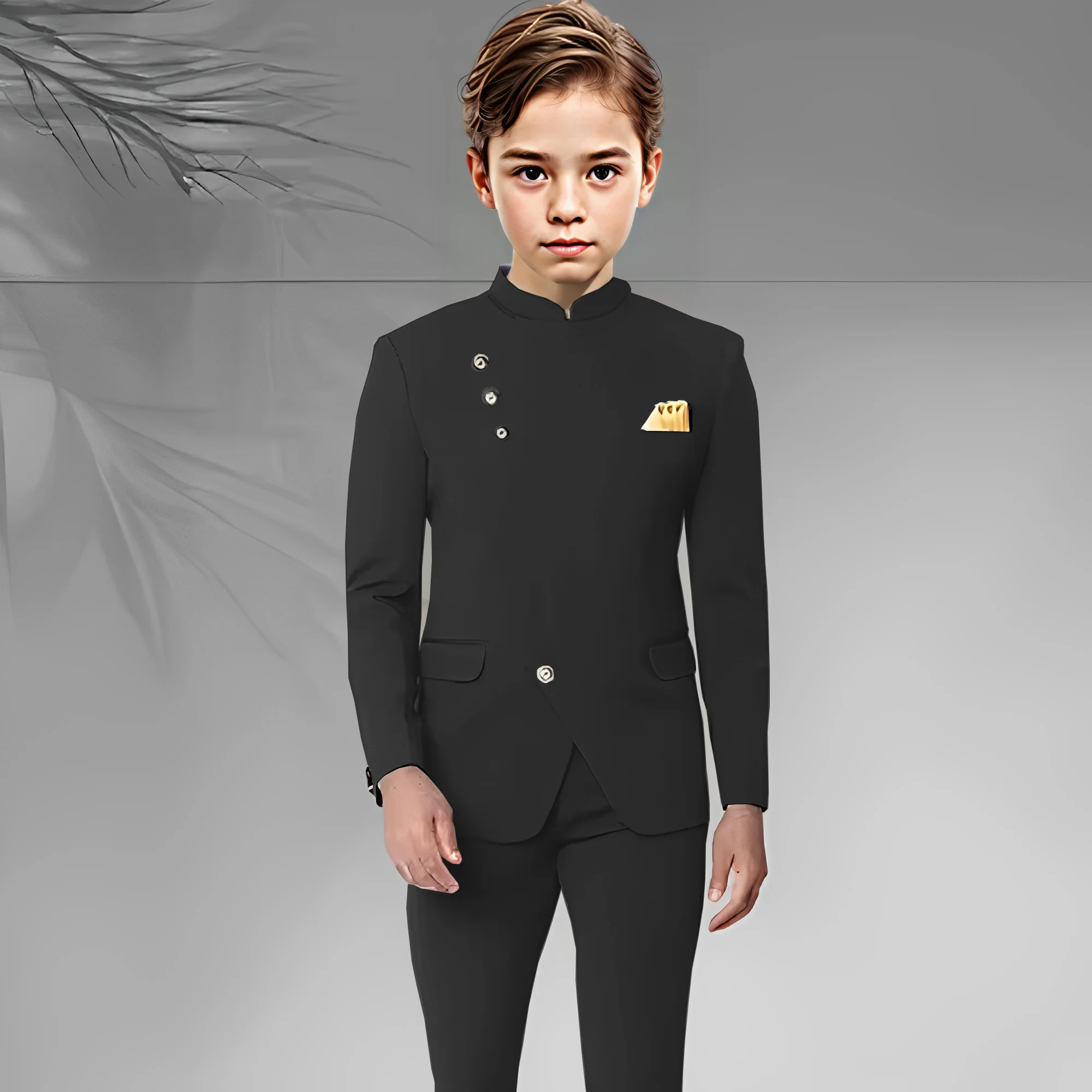 Boy African Style Stand Collar Suit Custom Fashion Boy Casual Wear Wedding Dress Costume Kids 2 Piece Set (Jacket+Trouser)