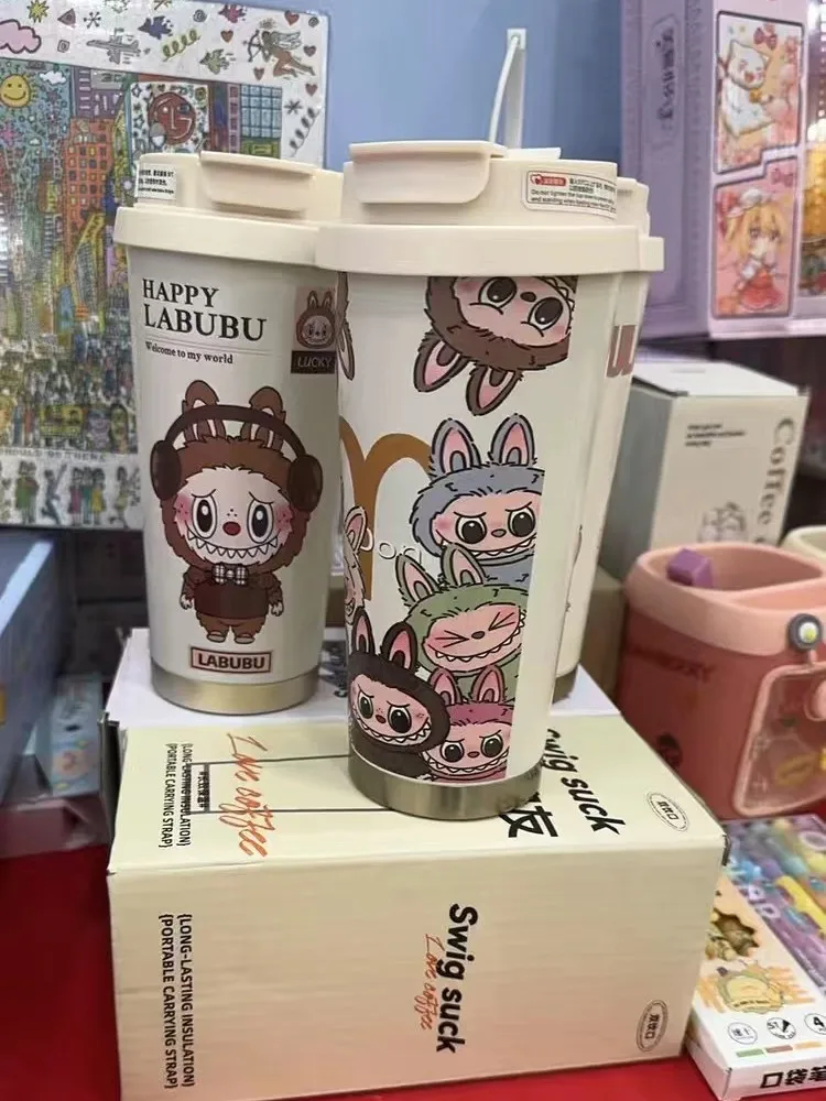 Labubu 520ML Stainless Steel Insulated Coffee Cup Cute Cartoon Design Periphery Insulated Water Bottle Ideal Kid Gift