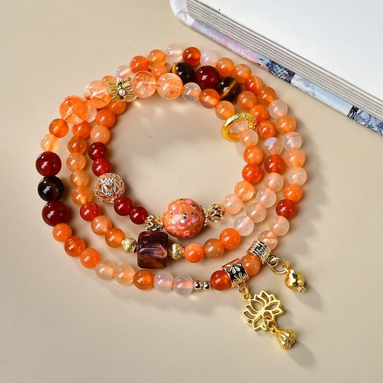 Nezha 2 Original Primary Color Pure Natural Agate Multi-Circle Bracelet Benmingnian Red Stone Women's Hand String Lucky Jewelry