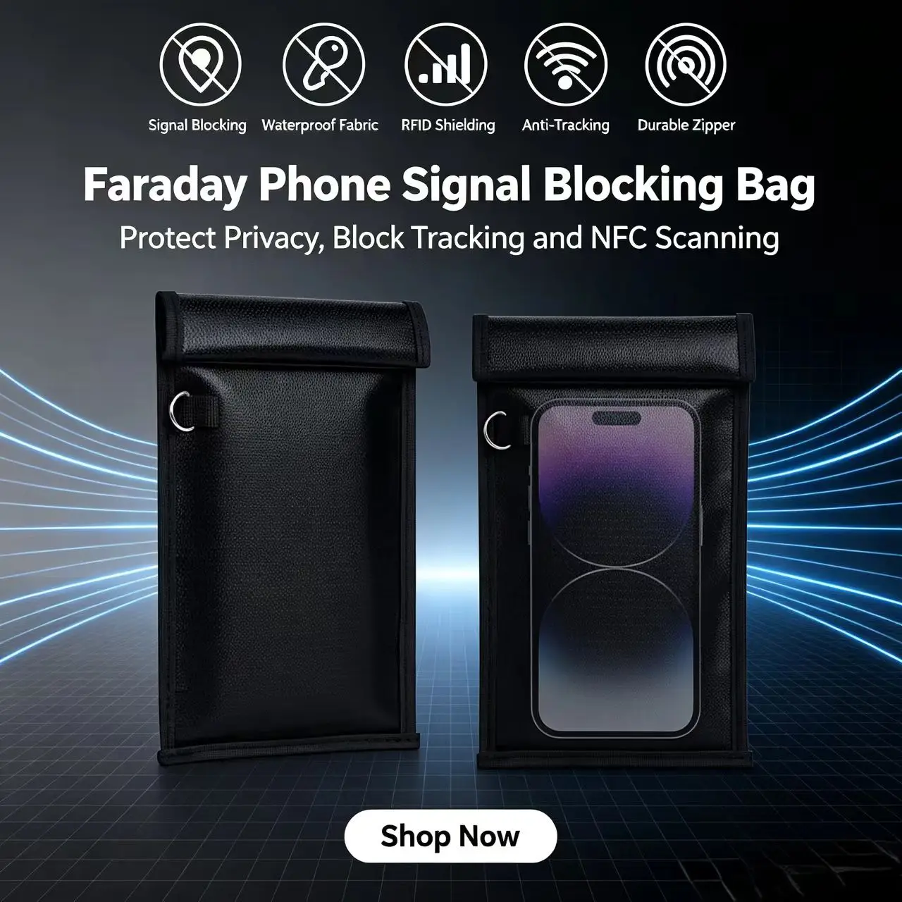 Waterproof Faraday Bag Mobile Phone Car Key RFID Signal Blocking Bag Shielding Pouch Cell Phone Blocker Case Privacy Protection