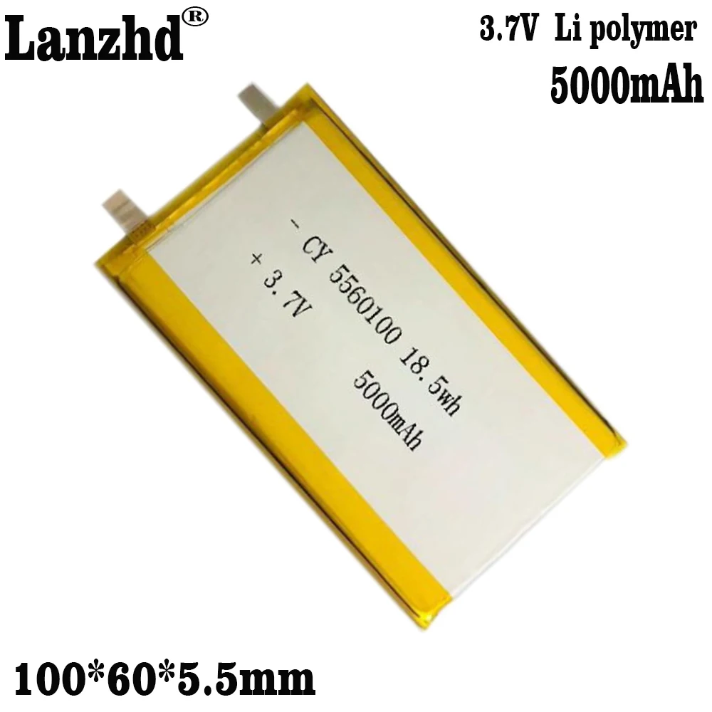 1-12Pcs  Li 3.7V 5560100 5565113 5000mAh Li polymer lithium battery is suitable for LED TOY mobile power supply with cable