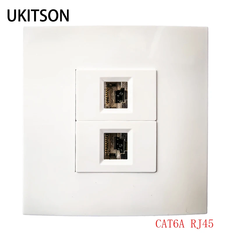 2 вилки CAT6A RJ45 Лицевая панель Два порта CAT.6A LAN Shield Ethernet Розетка Настенная панель Розетка 86x86 мм Для подключения к Интернету 10 ГБ