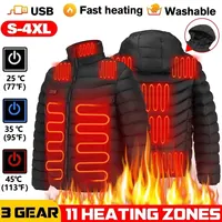 Men Winter Warm USB Heating Jackets Smart Thermostat Pure Color Hooded Heated Clothing Waterproof  Warm Jackets