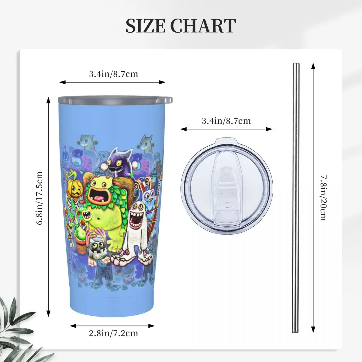 My Singing Monsters Characters Stainless Steel Tumbler Vacuum Insulated Mugs Thermal Cold Cups Straws With Lid 20oz