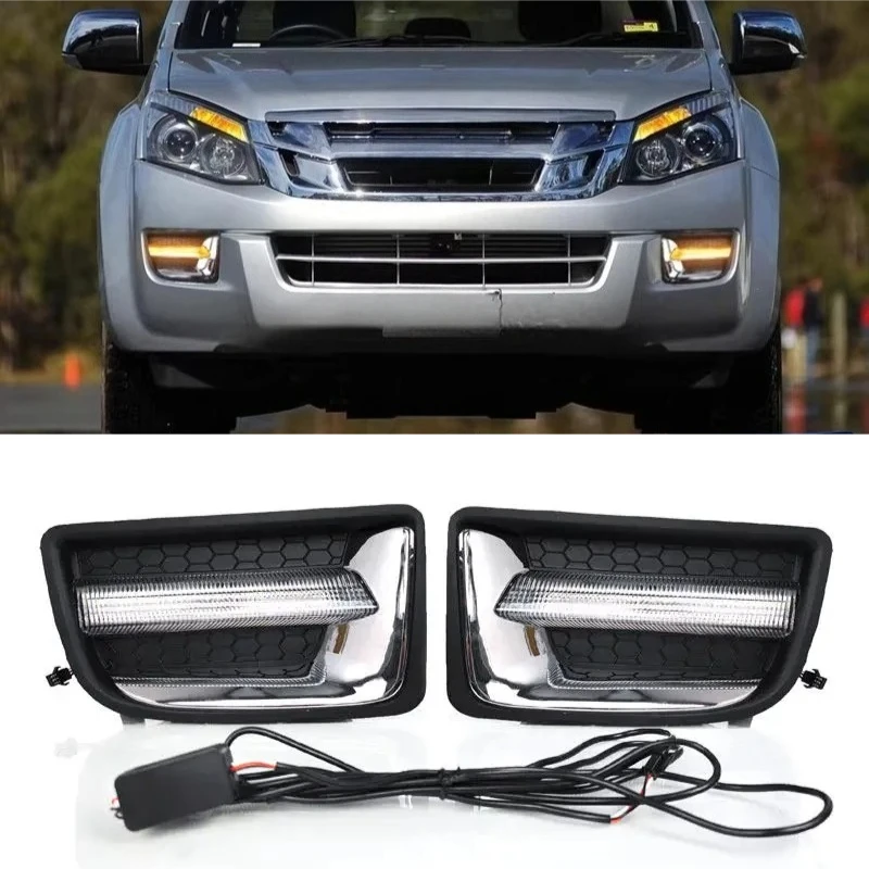 

Дневные ходовые огни (DRL) для Isuzu D-MAX 2015-2018, светодиодные динамические указатели поворота, передние противотуманные фары, модифицированные внешние аксессуары