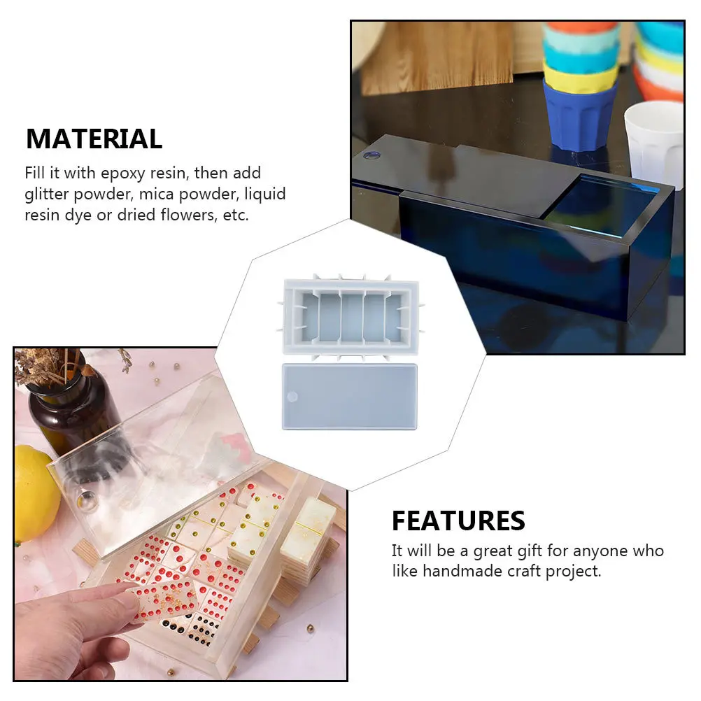 

1 set 1 Set Storage Box Mold Silicone For Resin Casting Diy Craft Domino Tissue Beads Organizer Epoxy Glitter Dried Flowers Kit