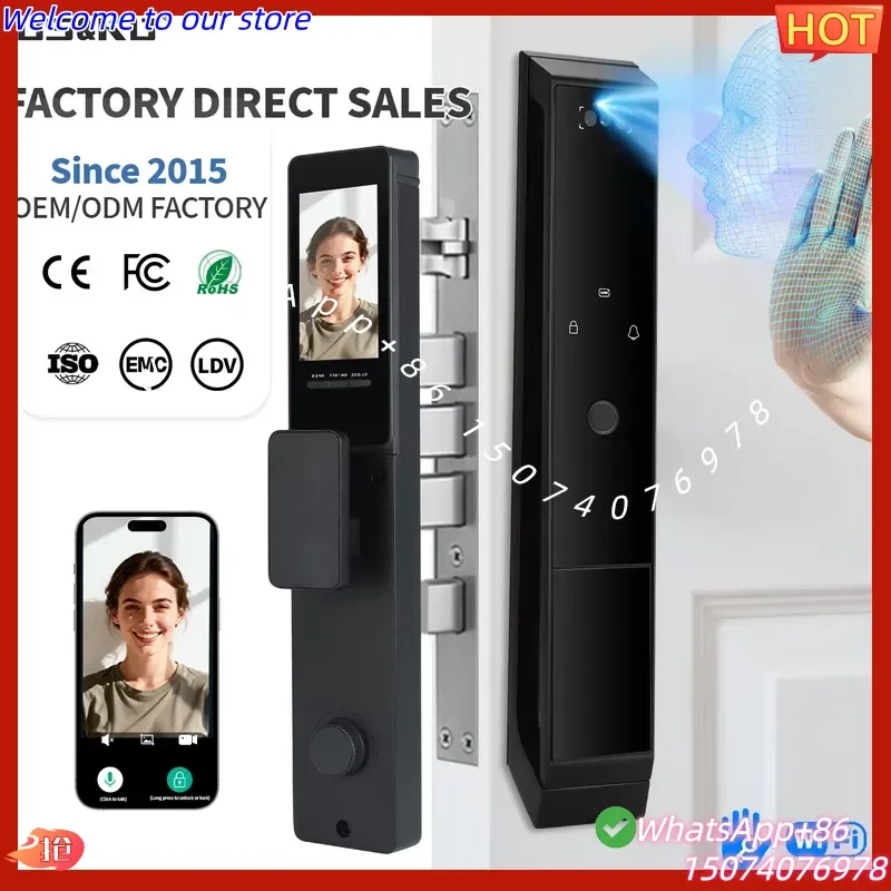 2026 Heavy Smart Door Lock Automatic with Palm Vein Biometrics Unlock Pry Alarm Button for Security Door