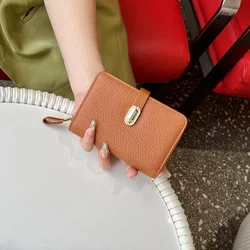 Luxury Short Women Wallets Genuine Leather Billfold Exquisite Hasp Coin Purse Grained Cowhide Wallet High Capacity Card Holder