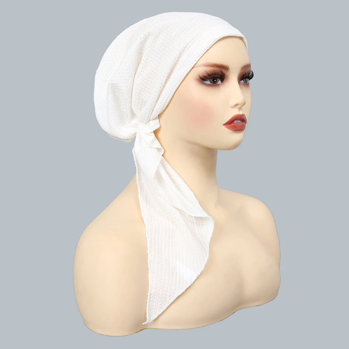 Ramadan Fashion Muslim Turban Hats Solid Color Curved Wave Hijabs Head Wraps Breathable Chemo Cap For Women Girls