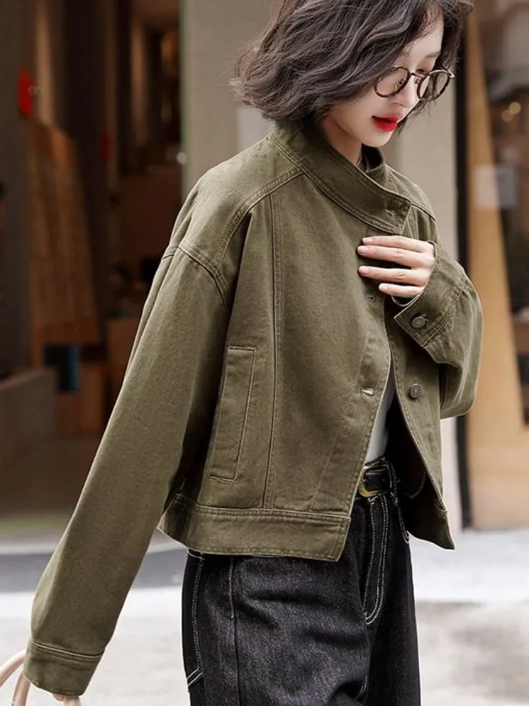 

Женский джинсовый тюнер Anke Red ort, весна-осень 2320, новинка Lazy Sle, свободная универсальная рабочая одежда с воротником-стойкой