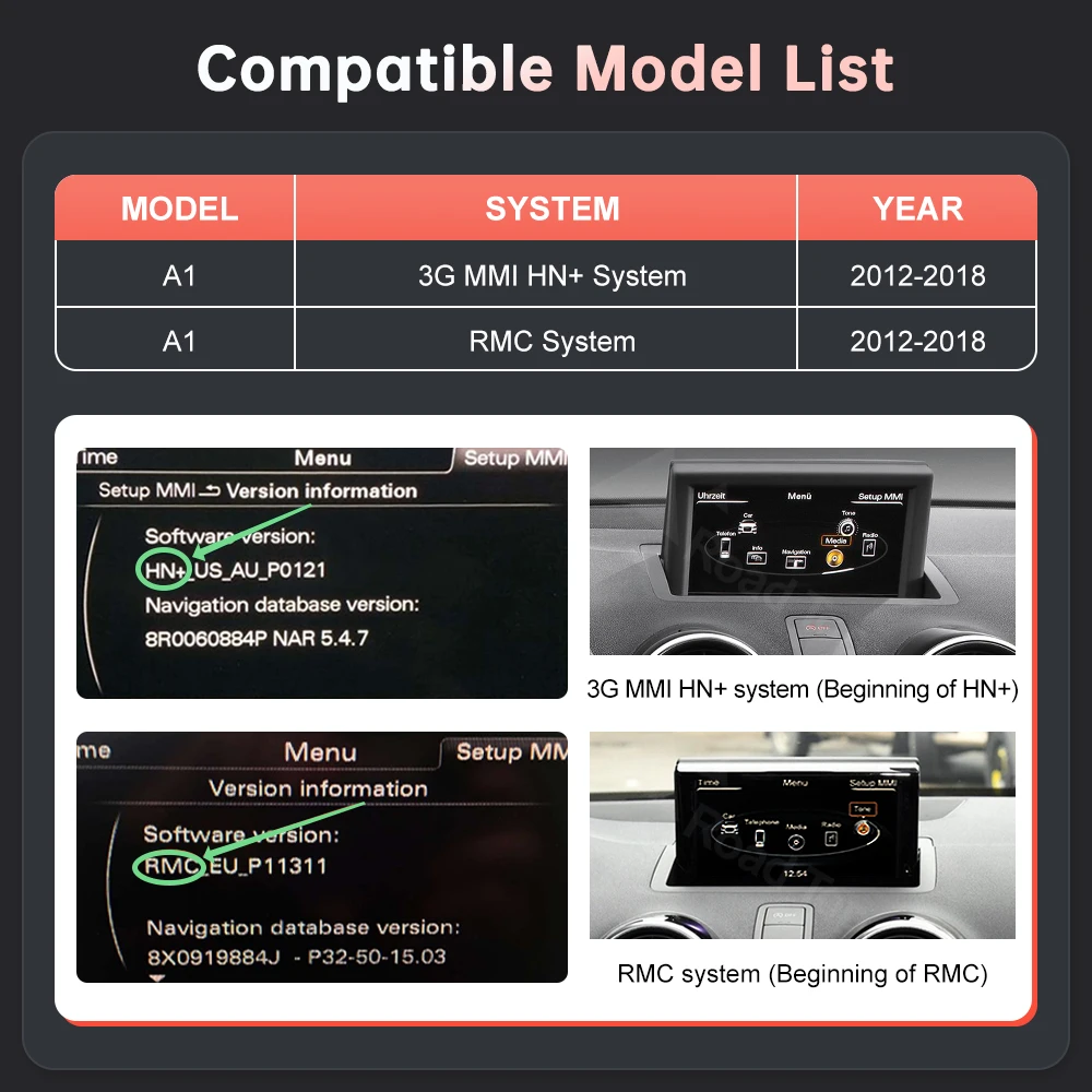 شاشة RoadTop للسيارة الوسائط المتعددة لأودي A1 2012-2018 شاشة لينكس 12.3 بوصة مع وظائف Carplay Android Auto Mirrorlink