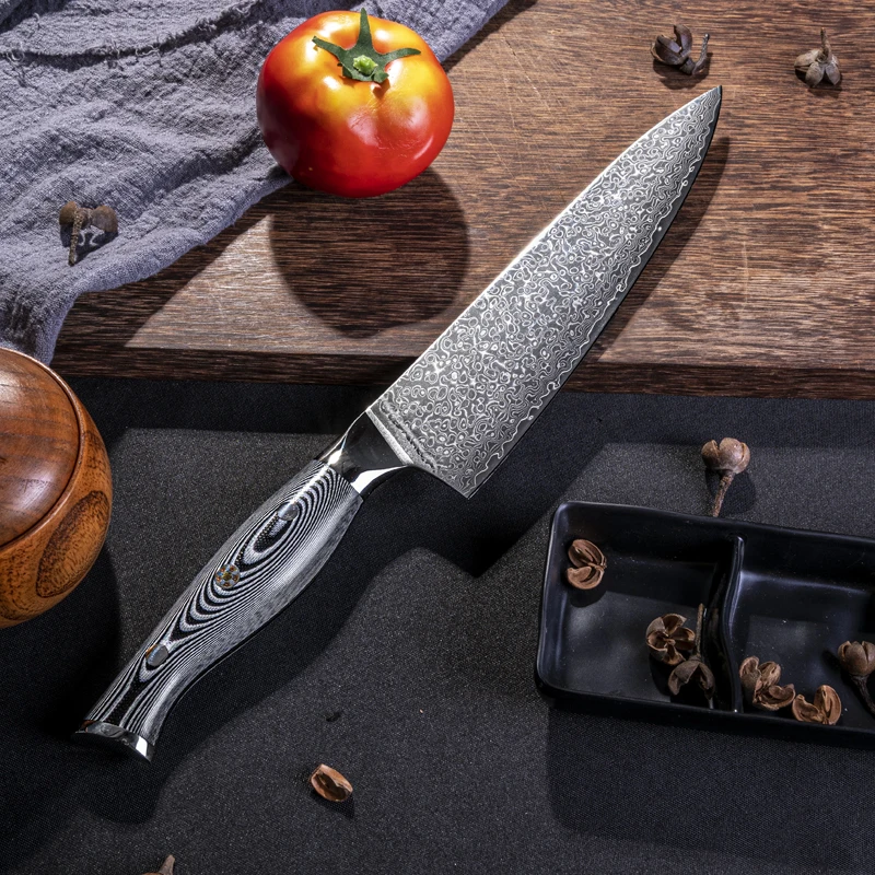 8 Inch Gyuto Knife 67-layers Damascus Steel 10Cr15CoMoV Blade G10 Handle Cleaver Meat Slicing Vegetables Western Kitchen Knives