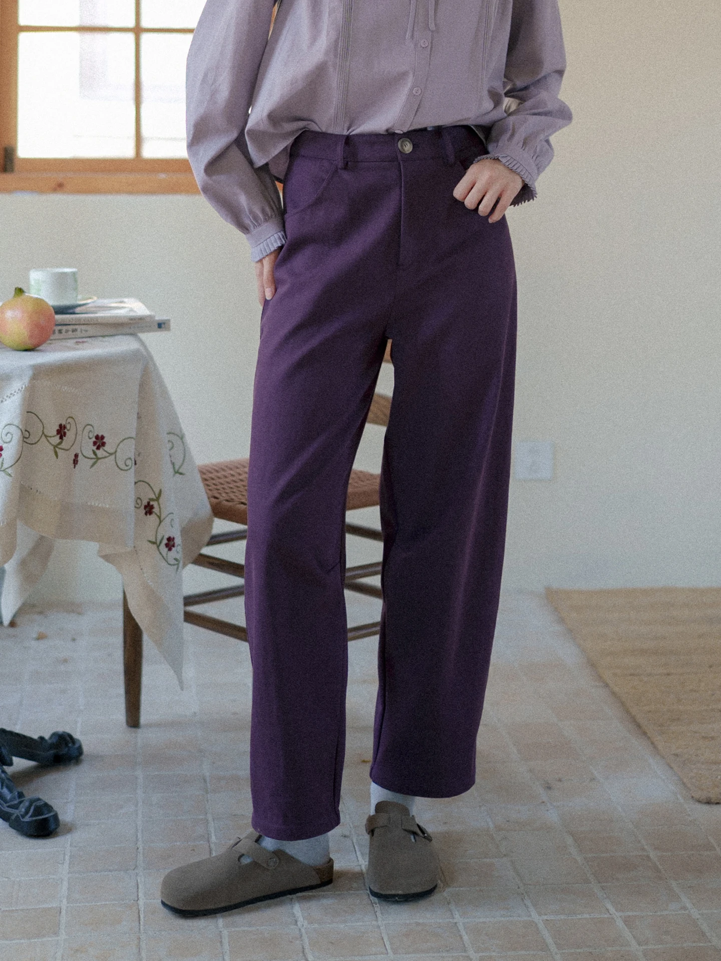 

Retro Thickened Woven Velvet Casual Pants High Waist Tapered Slimming Pants for Women Casual Cotton Polyester Blend