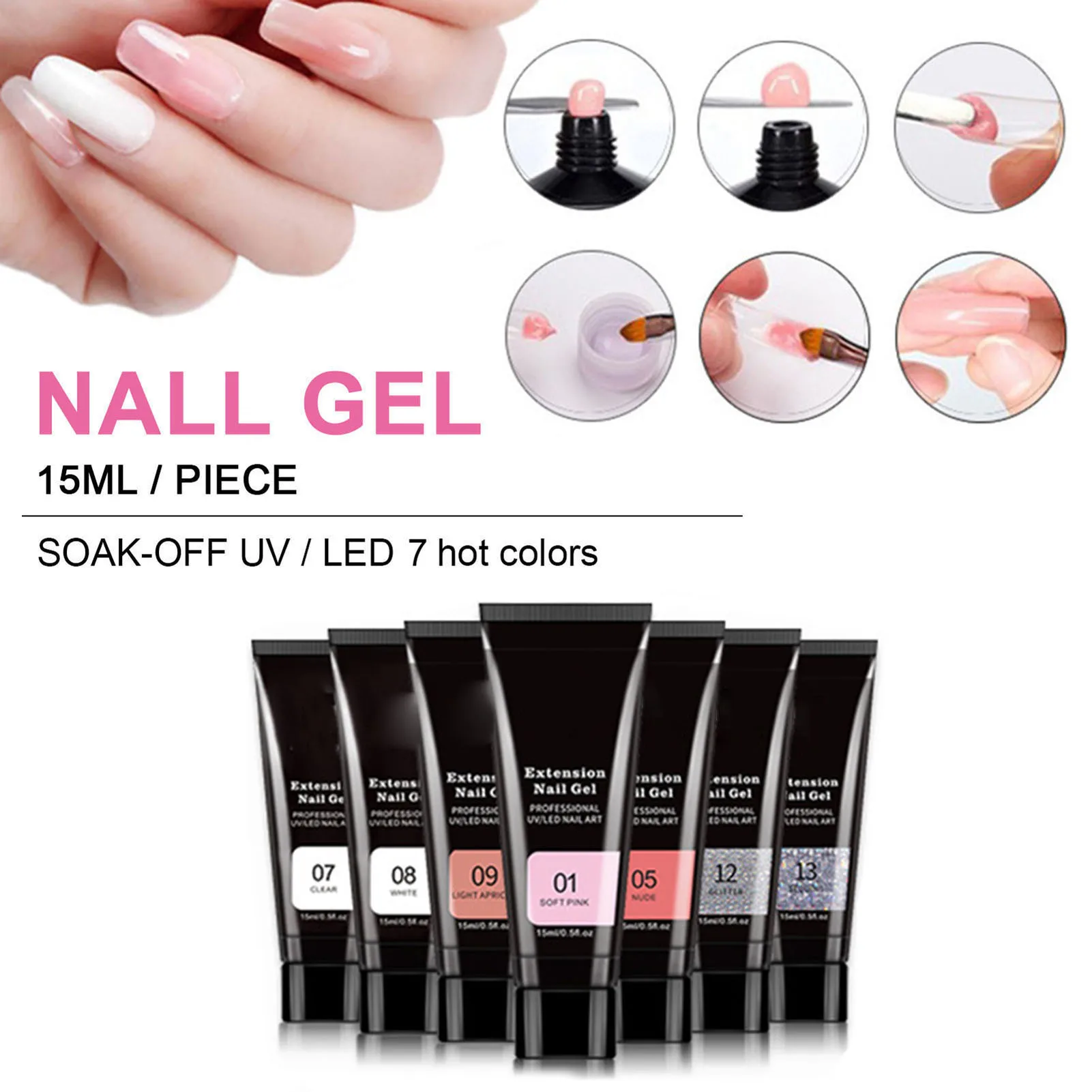 

Nail Extension Gel Set Nail Strengthen Gel UV/LED Nail Lamp Nail Dryer Base Coat Top Coat with Nail Brush Nail File Nail Clip