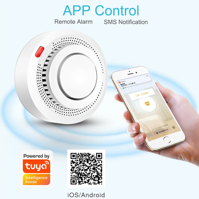 Tuya WiFi Smoke Detector Wireless Photoelectric Sensor Fire Alarm Home Kitchen Security System Smart Life App Alert Sound Alarm