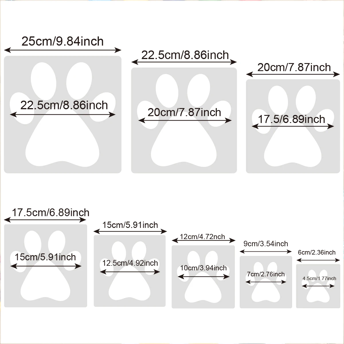 塗装用の大きな犬の足のステンシル、かわいいクマ、猫の足のプリントステンシル、再利用可能なプラスチック製の動物のテンプレート、8個