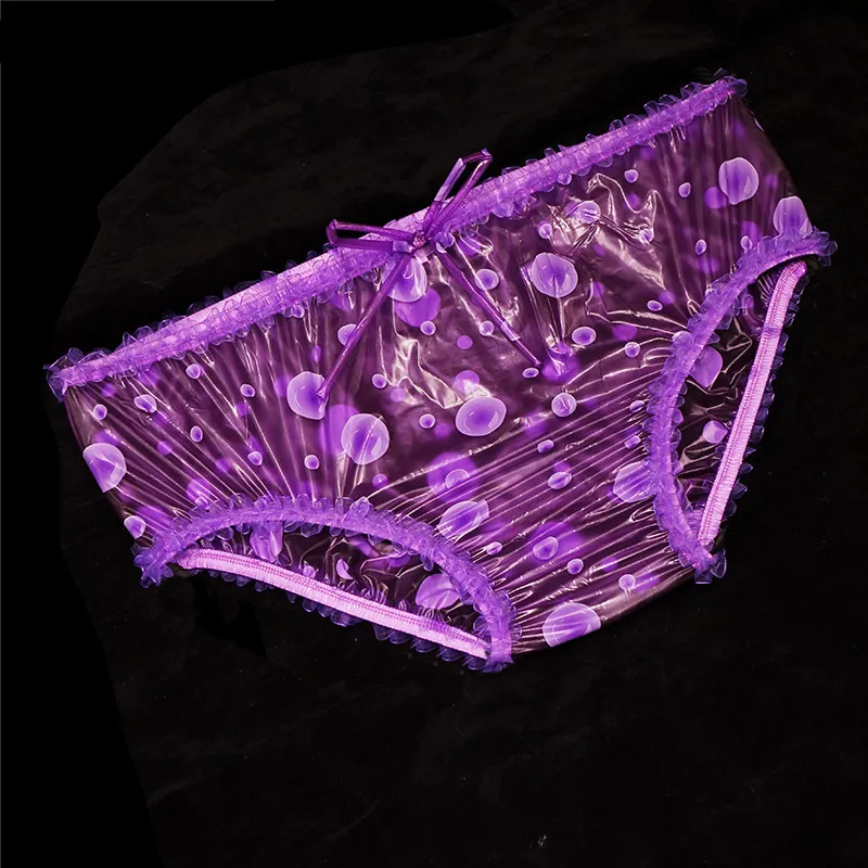 

Sexy Soft PVC Purple Lace Mid-waist Panty Sexy Waterproof Transparent Plastic Underpants