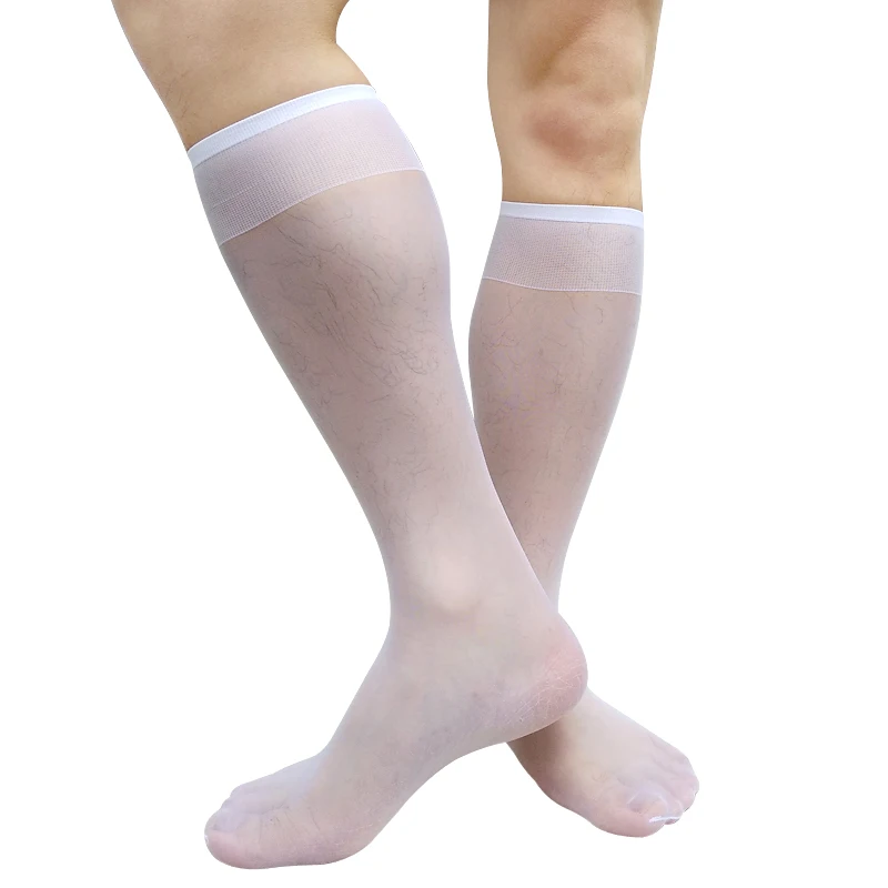 Мужские прозрачные носки до колена, ультратонкие сексуальные чулки, нижнее белье, мужские деловые формальные носки, длинные летние носки-трубы