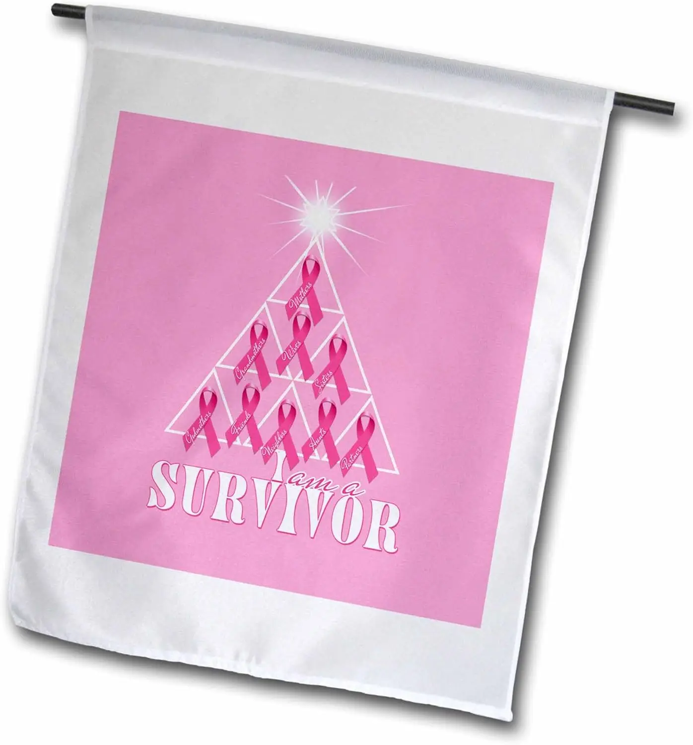 3dRose Breast Cancer Pink Ribbon Christmas Tree Survivor - Garden Flag, 12 by 18