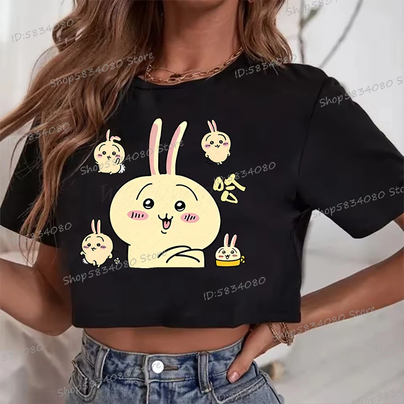 

Harajuku модная уличная футболка Chiikawa мультфильм Kawaii Y2K укороченные топы для девочек хлопковая футболка с короткими рукавами милый подарочный топ Chiikawa