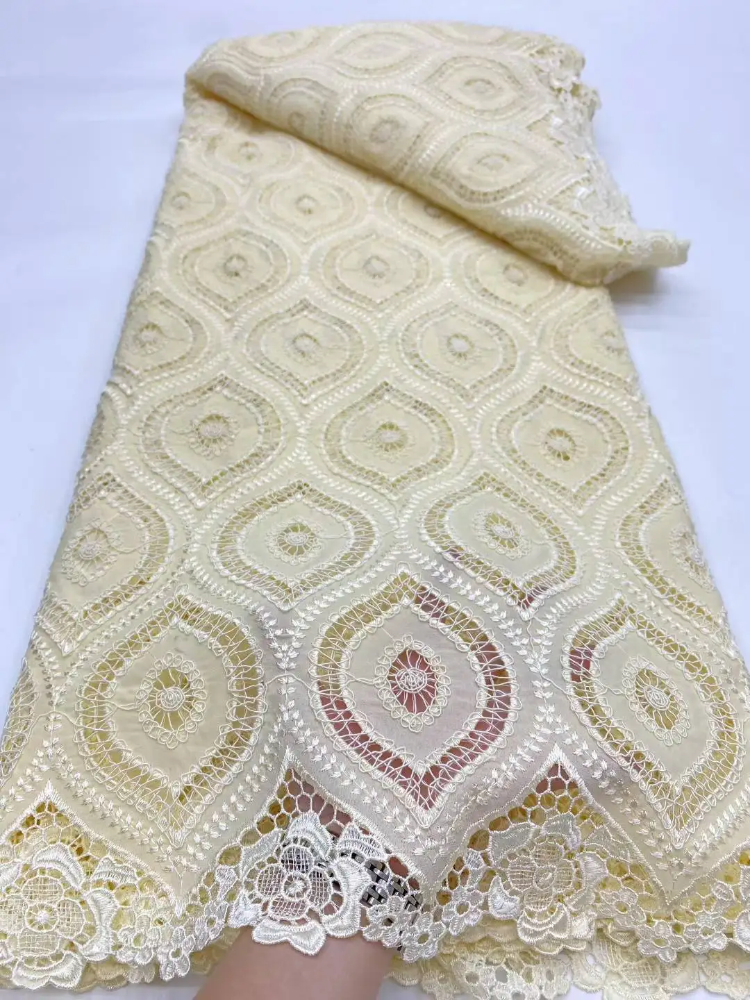 

5yard African Lace Fabric 2025 High Quality Lace Guipure Lace Fabric Embroidery Cord Lace Fabric For Wedding Dress Sewing